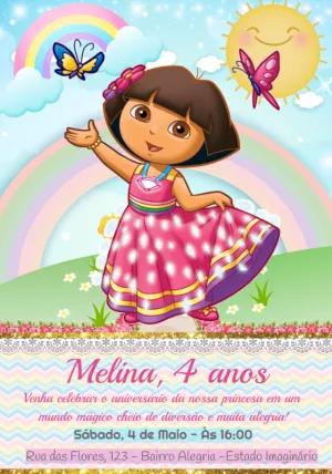 Convite Aniversário Dora Aventureira para Editar Online