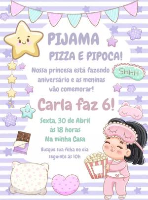 Convite Aniversário Festa do Pijama Menina para Editar Online