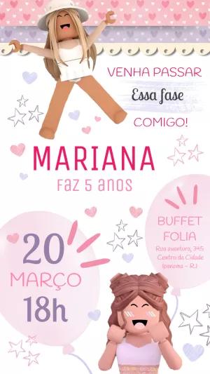 Convite Aniversário Roblox Menina para Editar Online e Imprimir