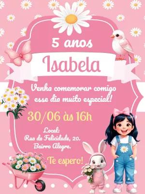 Convite Aniversário Jardim Margaridas para Editar Online