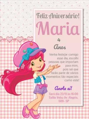 Convite de Aniversário Moranguinho para Editar Online