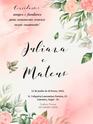 Convite de Casamento Floral Aquarela para Editar Online