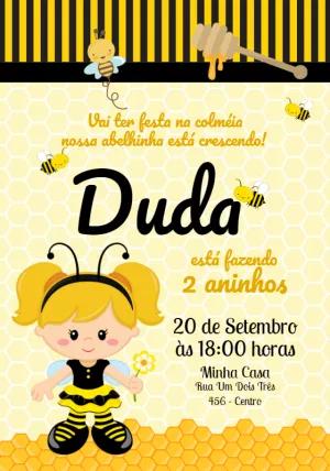 Convite Aniversário Abelhinha Menina para Editar Online