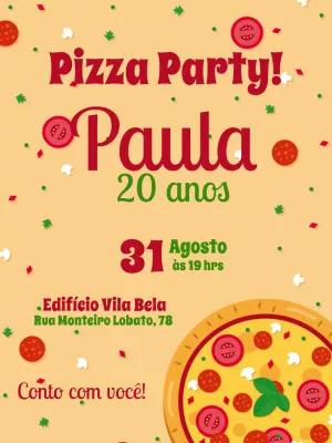Convite Aniversário Festa da Pizza para Editar Online