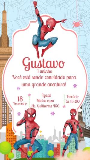 Convite de Aniversário Homem-Aranha Aquarela para Editar Online