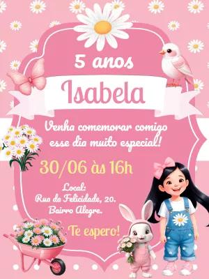 Convite Aniversário Jardim Margaridas para Editar Online