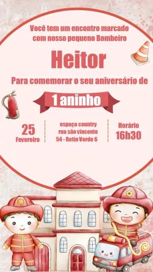 Convite Aniversário Bombeiro Infantil para Editar Online