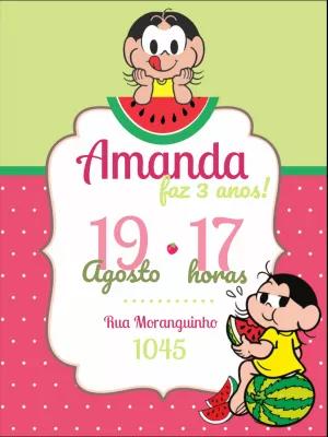 Convite de Aniversário Magali Turma da Mônica para Editar