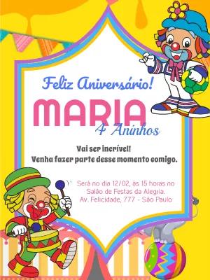 Convite de Aniversário Circo Patati Patata para Editar Online