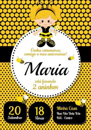 Convite de Aniversário Abelhinha para Editar Online