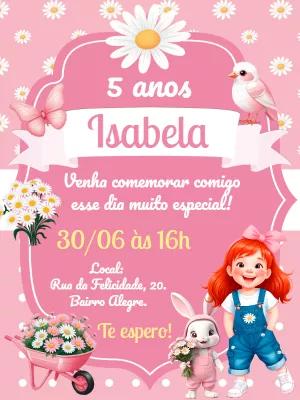 Convite Aniversário Jardim Margaridas para Editar Online