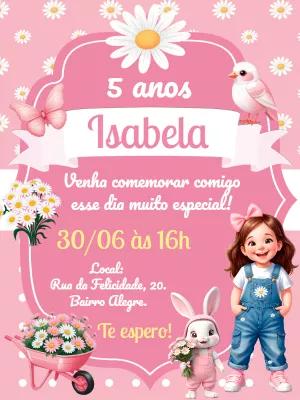 Convite Aniversário Jardim das Margaridas para Editar Online