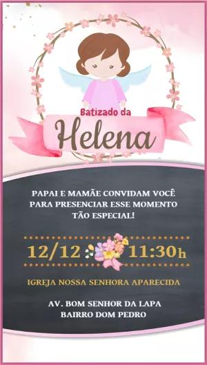 Convite de Batizado Anjinha Rosa Delicado para Editar