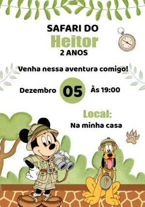 Convite Aniversário Mickey Safari com Pluto para Editar Online