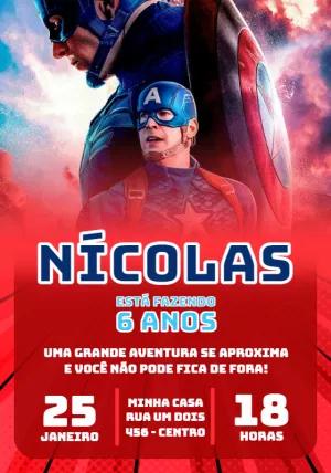Convite Aniversário Capitão América para Editar Online