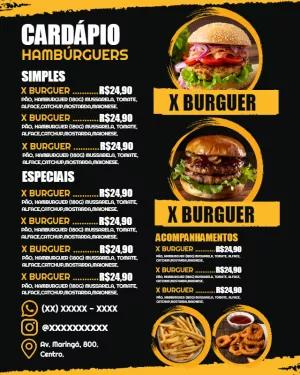 Cardápio de Hambúrguer com Fotos para Editar Online