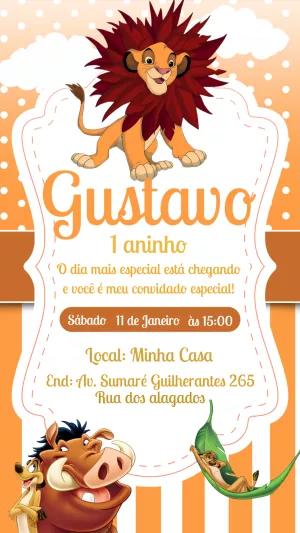 Convite de Aniversário Rei Leão com Simba para Editar Online