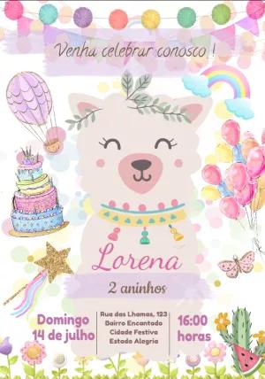 Convite de Aniversário Lhama Rosa Fofa para Editar Online