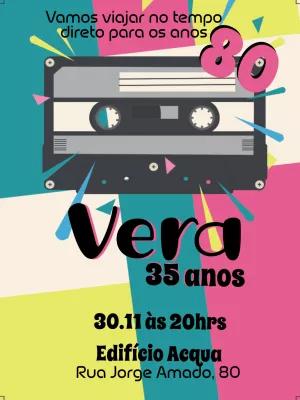 Convite Aniversário Anos 80 Retrô com Fita K7 para Editar