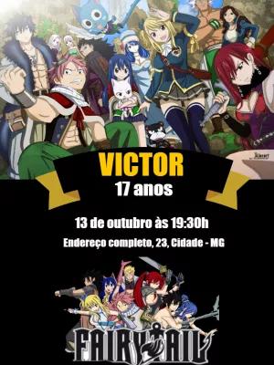 Convite de Aniversário Fairy Tail com Personagens para Editar