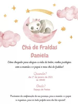 Convite Chá de Fraldas Ursinha Panda na Lua para Editar Online