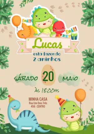 Convite Aniversário Dino Baby Fofo para Editar e Enviar Online