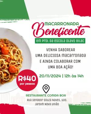 Convite para Macarronada Beneficente Editável Online