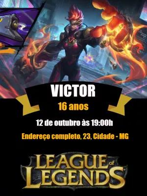 Convite Aniversário League of Legends com Campeões para Editar