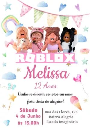 Convite de Aniversário Roblox Menina com Avatares para Editar