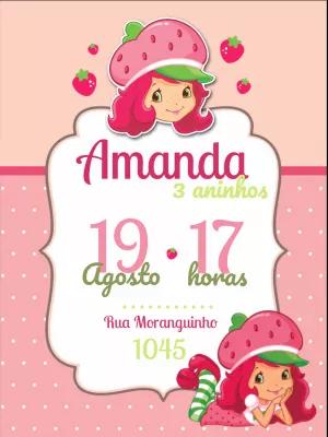 Convite de Aniversário Moranguinho para Editar Online e Imprimir