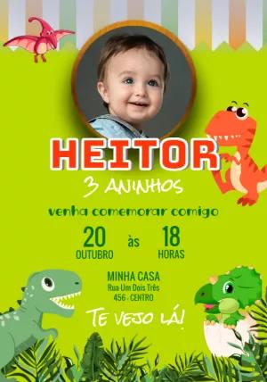 Convite Aniversário Dinossauro Baby com Foto para Editar Online