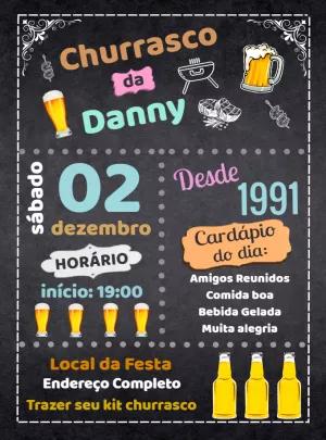 Convite de Aniversário Churrasco Lousa para Editar Online
