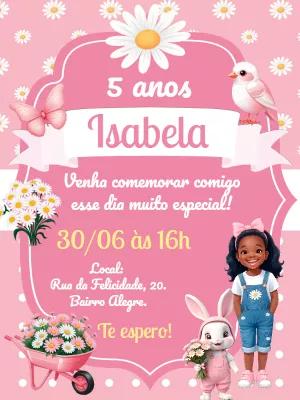 Convite Aniversário Jardim das Margaridas para Editar Online