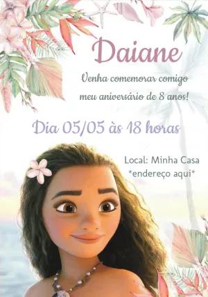 Convite de Aniversário Moana Tropical para Editar Online
