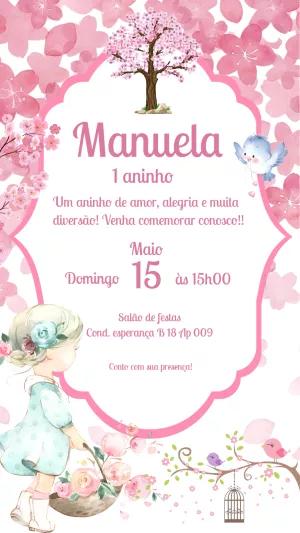 Convite Aniversário Jardim Encantado Rosa para Editar Online