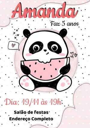 Convite de Aniversário Panda Fofo para Editar Online