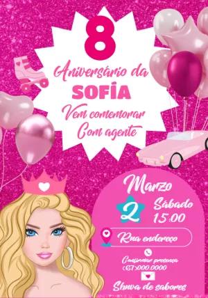 Convite Aniversário Boneca Fashion Rosa para Editar Online