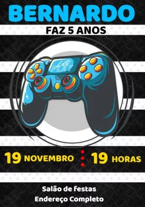 Convite de Aniversário Videogame com Controle para Editar