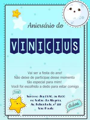 Convite de Aniversário Estrelas e Lua Azul para Editar Online