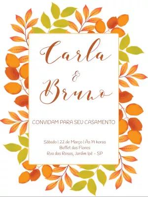 Convite de Casamento Outono com Folhas para Editar Online