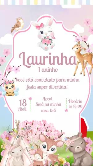 Convite Aniversário Bosque Encantado Menina para Editar Online