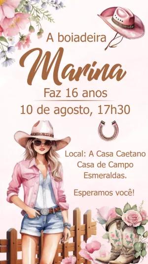 Convite Aniversário Boiadeira Rosa para Editar Online