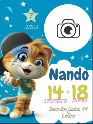 Convite de Aniversário 44 Gatos com Foto para Editar Online