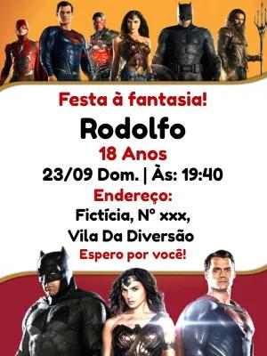 Convite de Aniversário Liga da Justiça para Editar Online