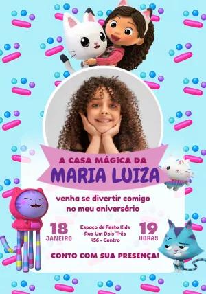 Convite Aniversário A Casa Mágica da Gabby com Foto para Editar