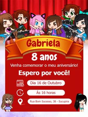 Convite de Aniversário Gacha Club com Personagens para Editar