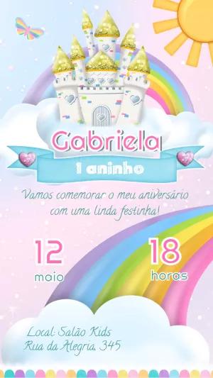 Convite Aniversário Castelo Arco-Íris para Editar Online