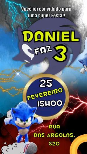 Convite de Aniversário Sonic para Editar e Imprimir