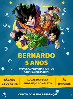 Convite de Aniversário Dragon Ball Z com Personagens para Editar