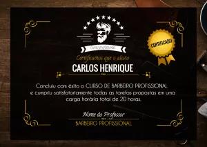 Certificado de Barbeiro Profissional Editável Online